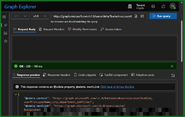 Graph Explorer get delta link