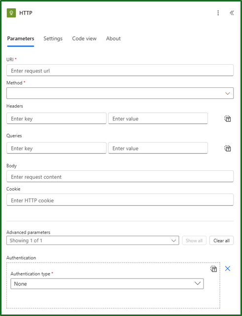 Power Automate HTTP Parameters